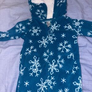 Teal Hooded Onesie with Snowflakes